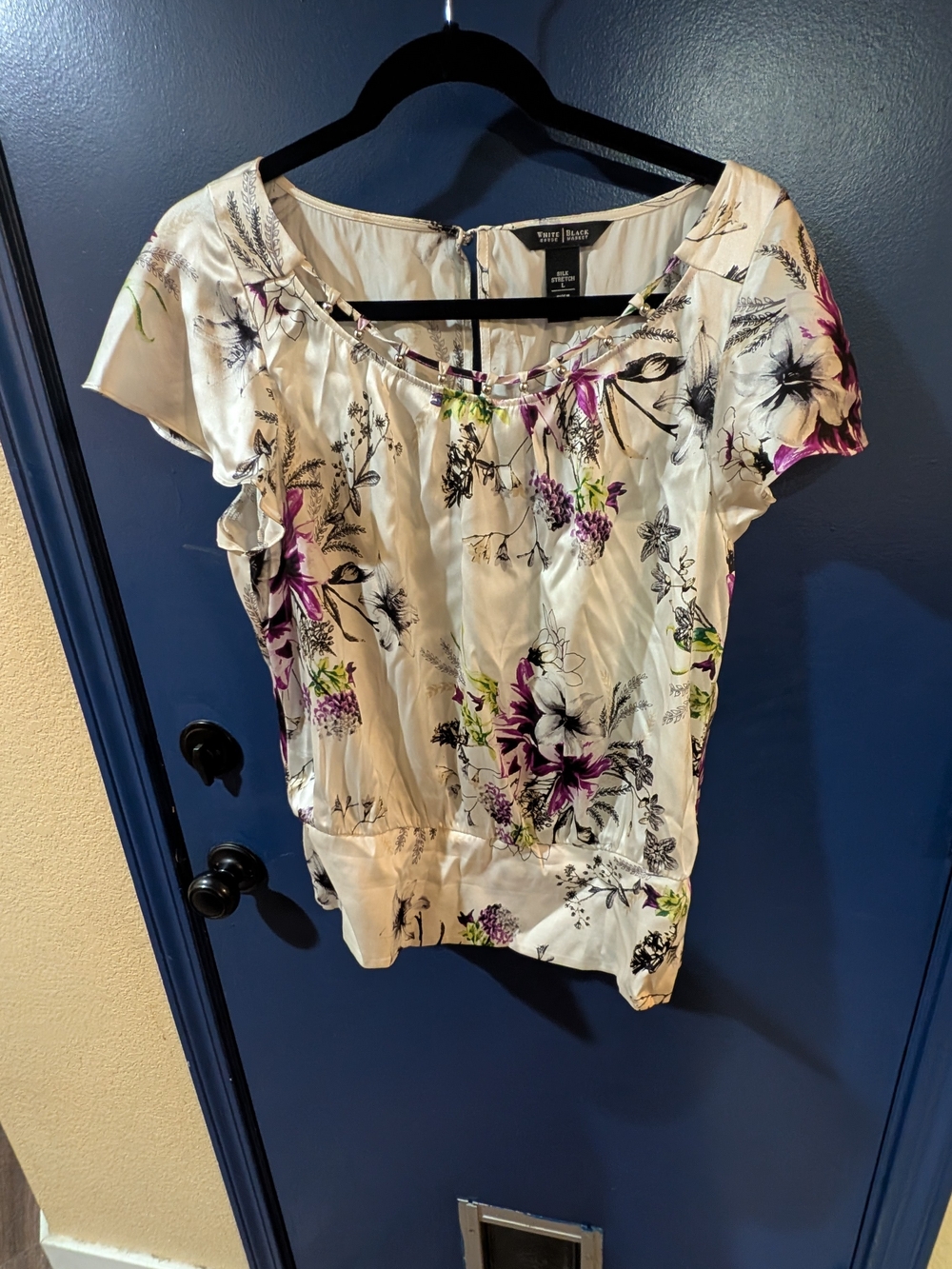 White House Black Market Silk Floral Blouse Size L